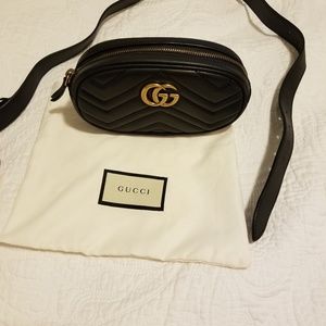 Gucci Black GG Marmont Matelasse Leather Belt Bag